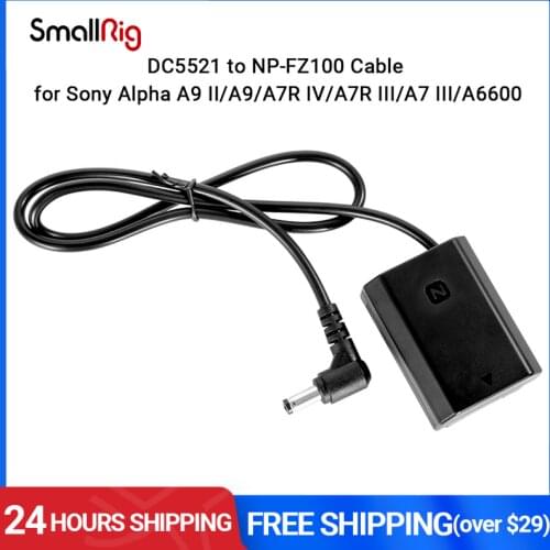 SmallRig DC5521 To NP-FZ100 Dummy Battery Charging Cable For Sony Alpha a9 II/ a9/ a7R IV /a7R III/a7 III/a6600 Cameras- 2922
