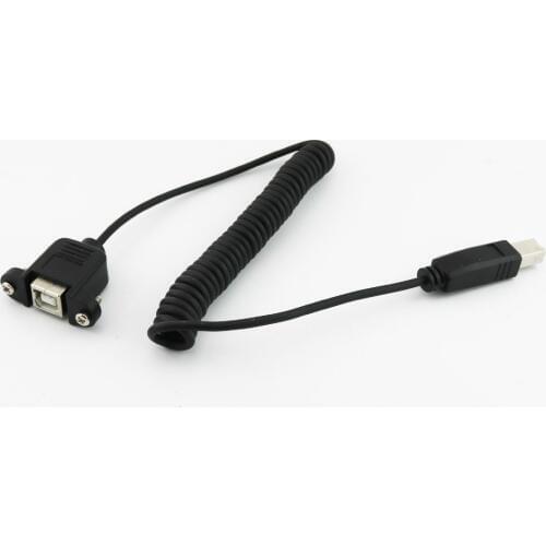 10x USB 2.0 B Female Panel Mount To USB 2.0 B Male Plug Extension Coiled Spiral Connector Cable 5ft/1.5m