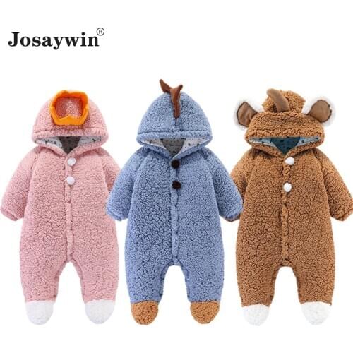 Baby Winter Romper Outfit Newborn Kids Clothes Girl Boys Jumpsuit Kids Warm Velvet Long Sleeve Bear Hooded Toddler Romper