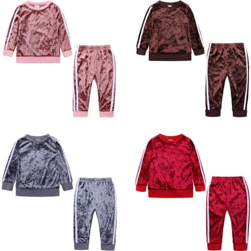 Gold Velvet Girls Clothing Sets Spring Autumn Baby Clothes Girl Tracksuit Long Sleeve Tops+Pants Childrens Clothing 1-4 Years