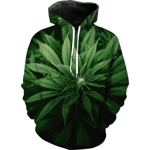 Colorful starry green leaf printing fun mens and womens 3D hoodies for boys and girls with hoodies