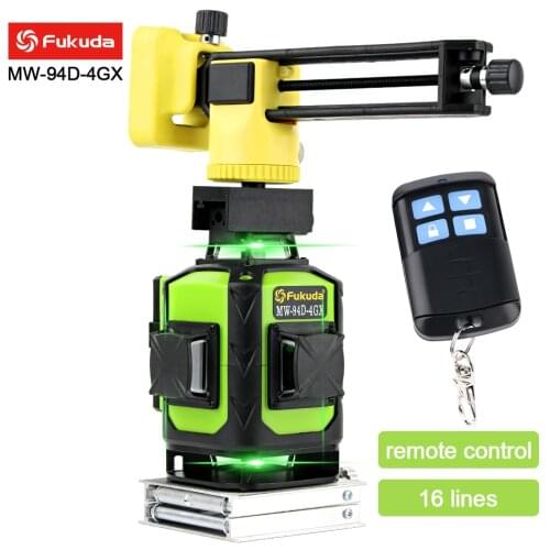 Fukuda Laser Level Green Light Self Leveling Horizontal 360 Vertical 16 Line Lasers Bracket 4D Tripod Professional Laser Level