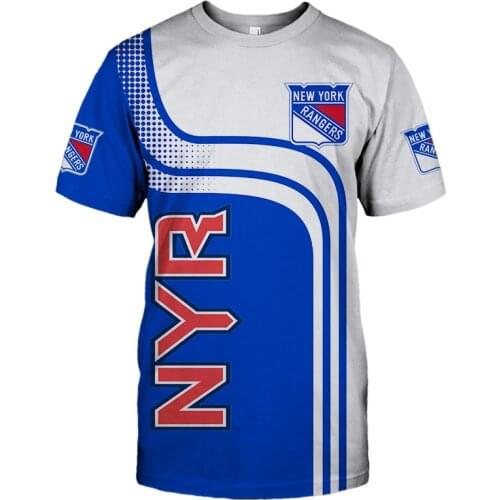 Summer Casual Tops New York Mens fashion Blue and white stitching stripes cup print Rangers T-shirts