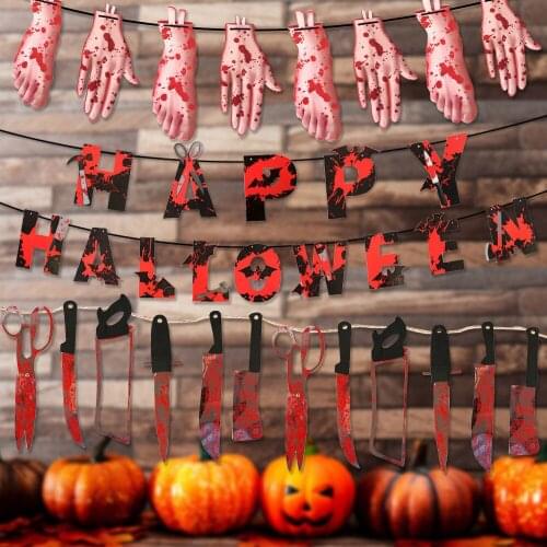 Halloween Bloody Banner Set Horror Knives Breaks Hand Foot Halloween Party Decorations Supplies Blood Garland For Home Decor
