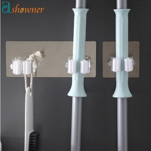 Wall Mounted Mop Organizer Holder Strong Hooks Multi-Purpose Adhesive Hooks Rack Broom Brush Hanger Kitchen Bathroom Accessories