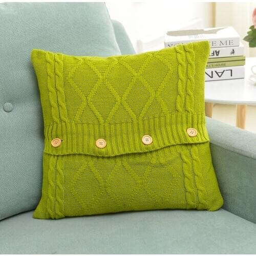 Cushion Cover Retro Style Knitted Wool Pillow Case Button Sofa Waits Bedroom Decorative Pillows Capa Square Throw Pillows Cover