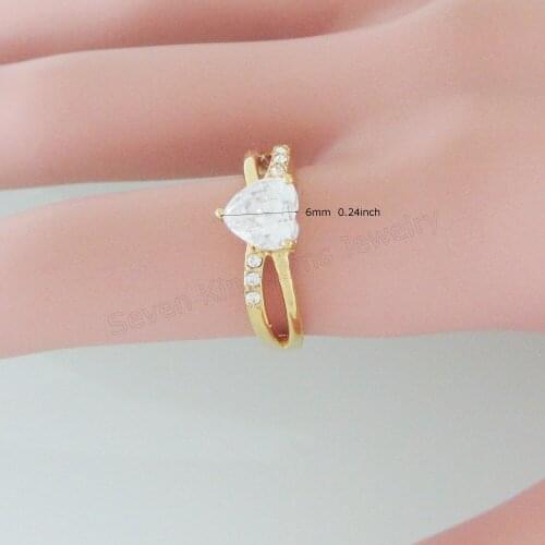 LADY - YELLOW GOLD SOLID GP WEDDING BAND RING HEART STONE WIDTH 6MM 0.24" SZ 7 8 /GREAT GIFT
