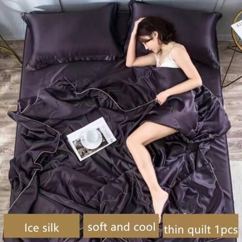 Black Ice Silk Blanket Simple Style Solid Color Bedroom Sofa Comfortable and Soft Thin Quilt Travel Cover Gift