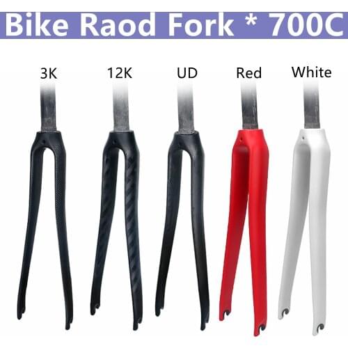 700C Full Carbon Road Bike Forks Racing Bicycle Tapered Forks Fixed Gear Forks White V Brake Headset 1-1/8" (28.6mm)