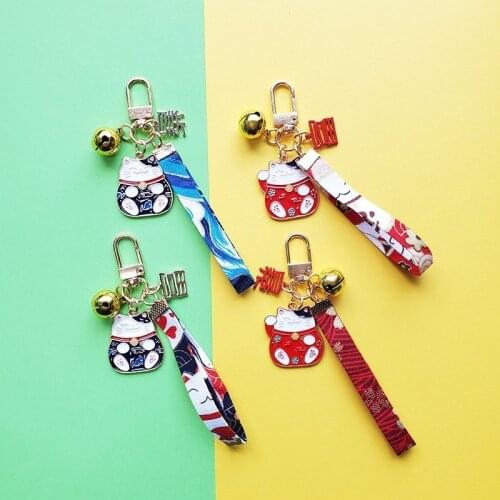 Alloy Lucky Cat Cartoon Cute Key Chain Small Pendant Hanging Rope Decoration Couple A Pair of Creative Personality Decoration