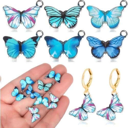 10Pcs Butterfly Charms Earrings Necklace Bracelet Accessories DIY Material Handmade Jewelry Making Blue Enamel Butterfly Pendant