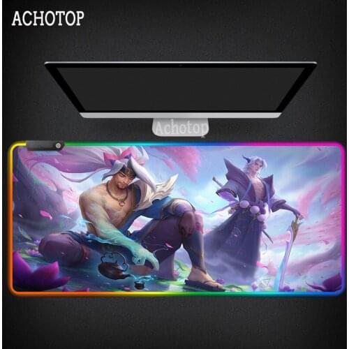 RGB True Damage Mouse Pad Akali Yasuo Ekko Qiyana Beautiful Anime Mouse Mat 7 Colors Large Mouse Pad Keyboards with Backlit Mat