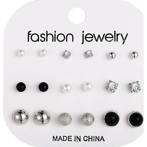 White Crystal Stud Earrings Set For Women Jewelry Rhinestones Piercing Earrings kit Pack lots Bijouteria brincos Gift