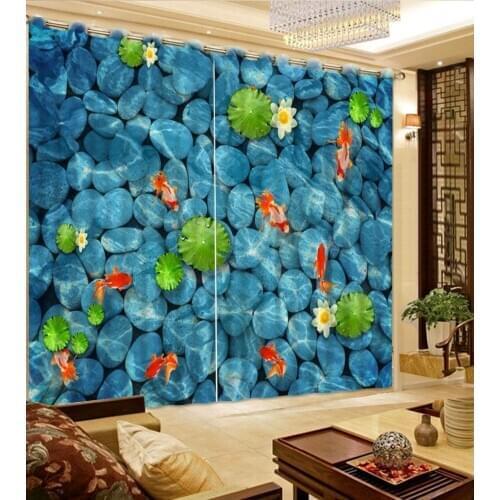 Modern living room curtains 3d curtains custom curtains Pebbles lotus leaf fish home decor modern
