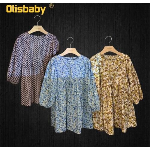 Country Style Vintage Girl Floral Dress Toddler Long Sleeve Casual Frocks Baby Girls Birthday Party Dresses Korean Child Clothes