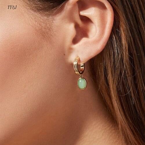 Green aventurine dangling hoop earrings for women genmstone earrings summer dainty elegant jewelry trendy 2021
