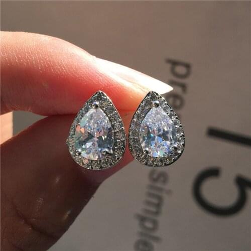 Boho Female Crystal AAA Zircon Stone Earrings Luxury Small Silver Color Earrings For Women Vintage Party Wedding Stud Earrings