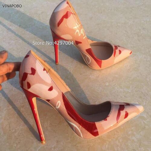 Vinapobo Artistic Graffiti Printed Women Pumps Sexy Stiletto high heels Summer Wedding Party Woman Shoes Customized Accept