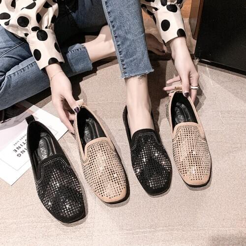 COOTELILI 2021 New Fashion Shoes Flats Women Shoes For Woman Square Toe Slip On Flats 1cm Heel Basic Female Ladies Size 35-40