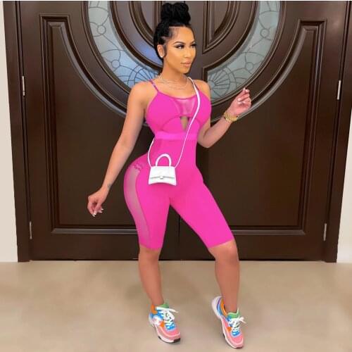 2021 INS Summer Casual Fashion Street Ladies Slim Street Sexy Nightclub Pure Color Sleeveless V-Neck Cutout Jumpsuit