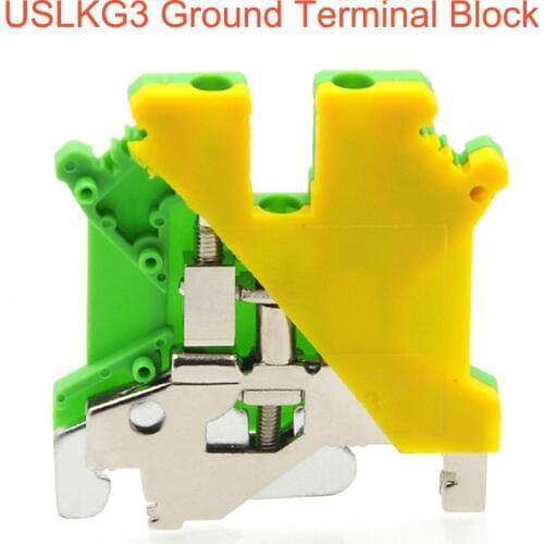 USLKG3 Ground Terminal blocks DIN Rail Screw Terminal Blocks UK-3N yellow green Earthing morsettiera connector 2.5mm2 bornier