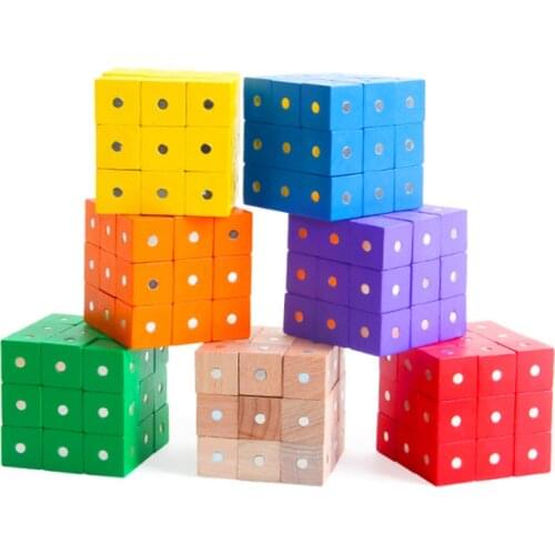 10pcs 2X2CM Magnetic Cubes Colorful Wooden Building Blocks Game Wood Toy Baby Geometric Shape Color Learning Toys for Children