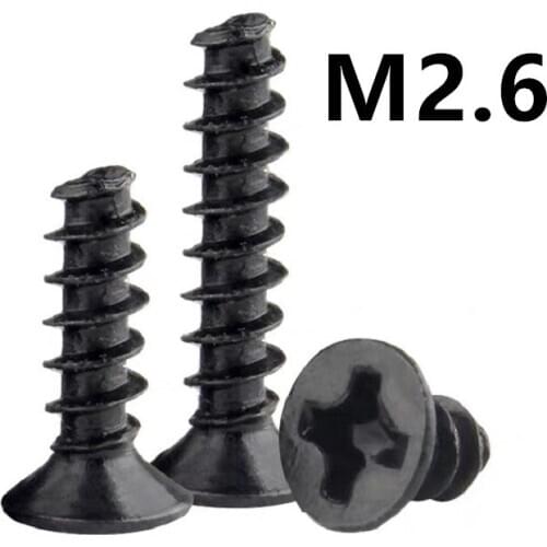1000PCS M2.6x6/8/10/12mm KB Black 304 Stainless steel cross countersunk head flat tail self-tapping screw