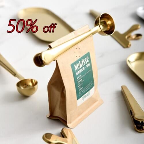 Two-in-One Stainless Steel Coffee Spoon Sealing Clip Kitchen Gold Accessories Recipient Cafe Expresso Cucharilla Decoration