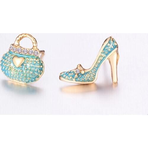 2020 New Fashion Cute Bags Heels Shoe Asymmetric Earrings For Women Gold Wholesale High Quality