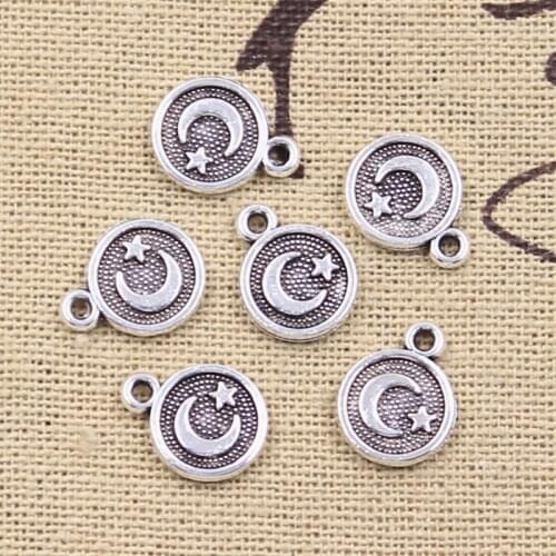 30pcs Charms Star Moon 13x10mm Antique Silver Color Pendants Making DIY Handmade Tibetan Finding Jewelry