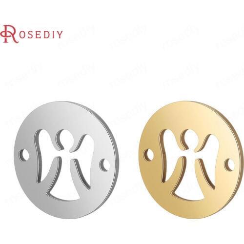 37224)10PCS 12x12MM Quality Gold Color Stainless Steel Angel Charms Pendants Jewelry Making Supplies Diy Findings Accessories