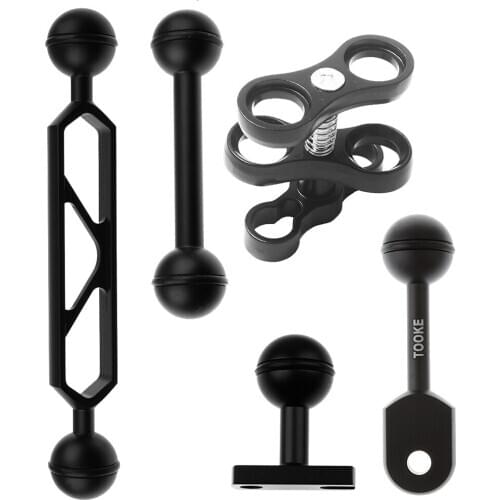 5Pcs Durable Aluminum Alloy Scuba Diving Light Torch Joint Arm + Ball Clamp + Adapter Base Underwater Photography Arms System
