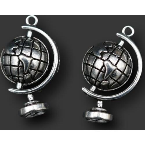 WKOUD 6pcs Silver Plated Metal Globe Charm Alloy Pendant Necklace Bracelet DIY Handmade Jewelry Findings A1778