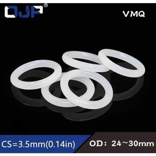 5PCS/lot White Silicon Ring Silicone/VMQ O ring 3.5mm Thickness OD24/25/26/27/28/30mm Rubber O ring Seal Rings Gaskets Washer