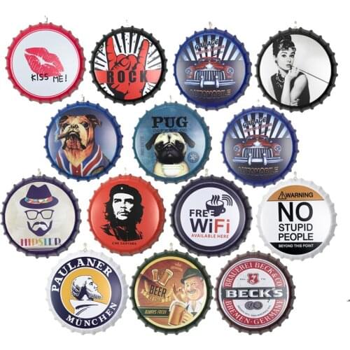 Free Wifi Pug Dog Print Beer Cap Tin Sign Metal Round Plate Hanging Crafts Decor Wall Plaques Bar Cafe Vintage Home Decoration