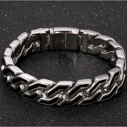 Vintage Stainless Steel Handles For Men Mens On Hand 15MM Chain Bands Bracelets Male Jewellery Iron Mannen Armband Wholesale
