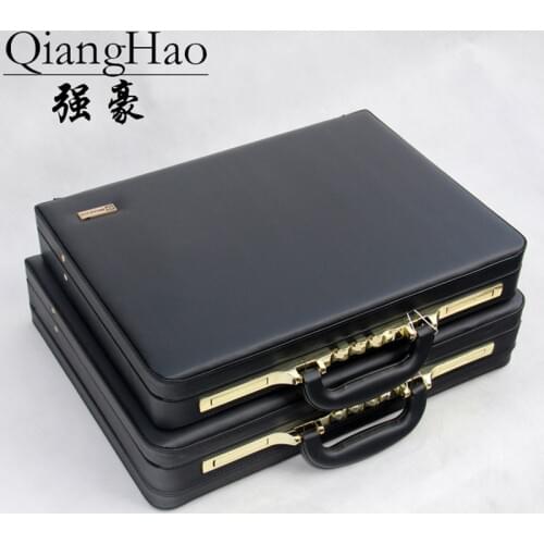 Business men leather messenger bag box 14"18" inch computer box briefcase black