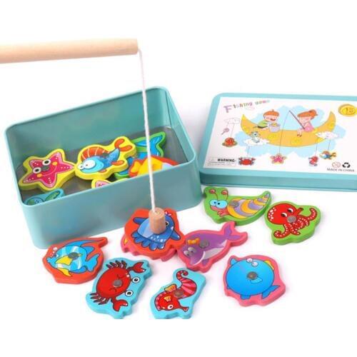Wood Magnetic Fishing Game Fashion High-quality Waterborne Paint Safety Marine Kid Child Montessori Early Learning Puzzle Toy