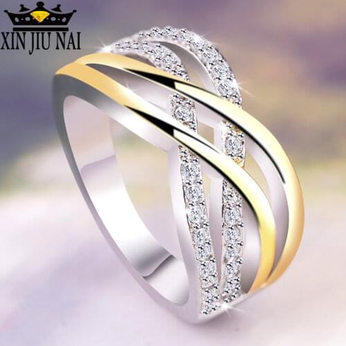 Botomia Rhinestones Elegant office/career style gold wavy striped twist shape micro-inlaid AAA zircon fashion simple female ring