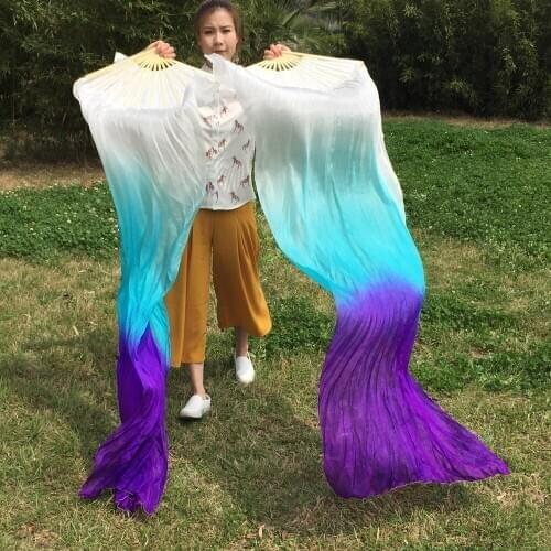 1pair=2pcs White/Turquoise/Purple real silk pure silk material Fans Veils for Bellydancing or Stage show