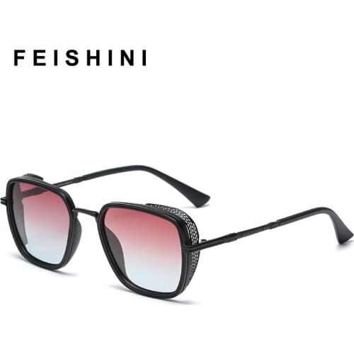 Feishini 2021 Anti-Reflective Visual Driving Glasses Women Steampunk Protection Goggle UV Sunglasses Men Polarized Luxury Punk