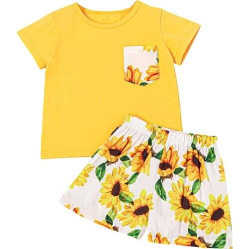 Summer Children Kids Girls Set Yellow T-shirt + Skirt Suits Clothes