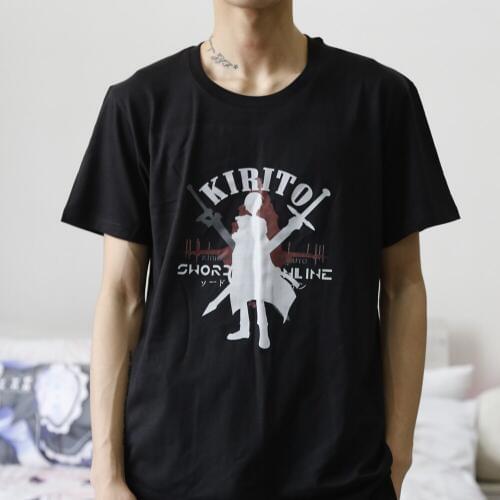 MGFHOME Anime SAO Sword Art Online Kirito Kirigaya Kazuto Cosplay Costume Shirt T-Shirt Tops Tee Short Sleeve t shirt Women Men