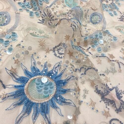 Fashion sequin lace fabric, wedding dress design embroidery accessories lace dress fabric