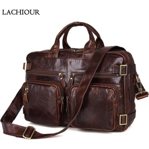 Genuine Leather Handbag Men Large Business Travel Shoulder Bag Male Soft Leather Back Pack Bags office 14 inch Laptop Bag