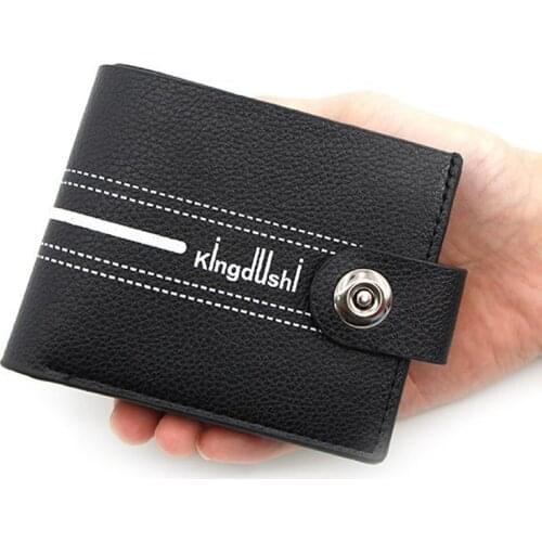 MenBense Men Short Wallets Letter Print Vintage Male Purse Money Bag Card Holder Clutch Handbag PU Leather Stripe Wallet
