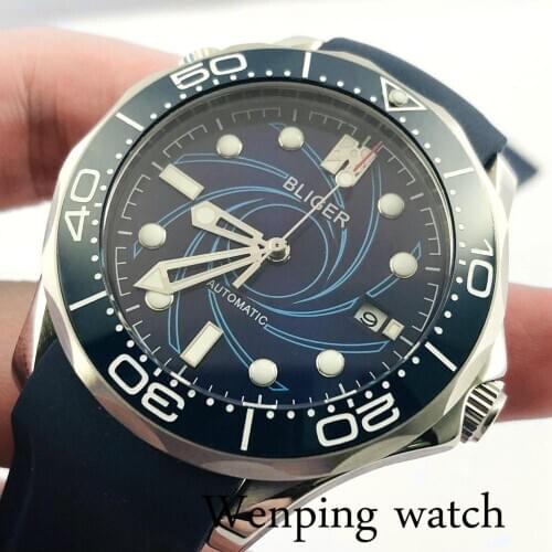Bliger 41mm 2020 mens new top luxury mechanical watch sapphire glass ceramic bezel date rubber strap mens automatic watch