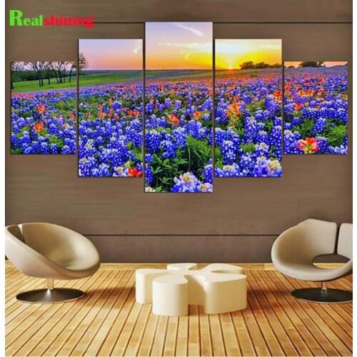 3d Sunrise Scenery blue Cornflower diamond painting 5 pcs full square round drill mosaic diamond Diy 5d diamond embroidery N1831