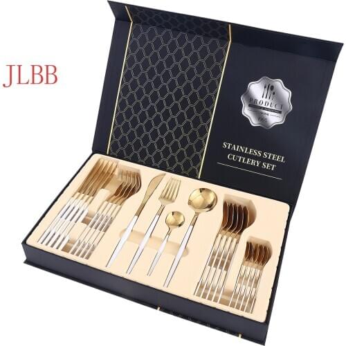 24pcs Knife Fork Spoon Gold Dinnerware Set Food Grade Stainless Steel Luxury Tableware Set Gift Box Dishwasher Safe Cutlery Set