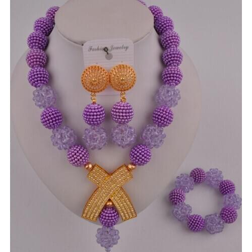 Lilac african beads jewelry set FZZ105